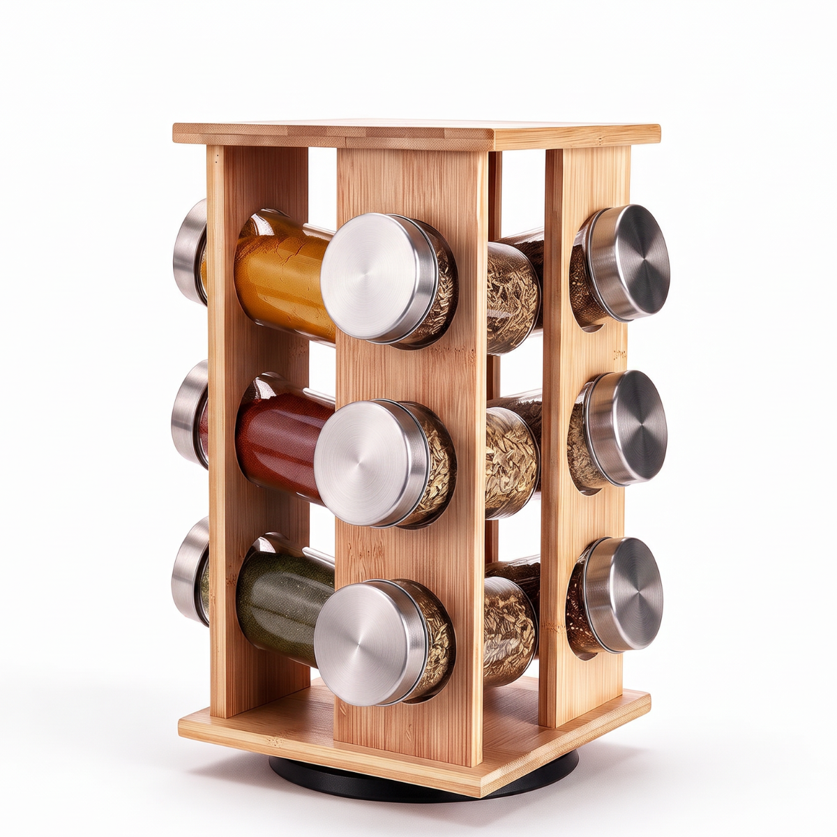 Especiero giratorio de bambú rectangular con 12 frascos — foto 1