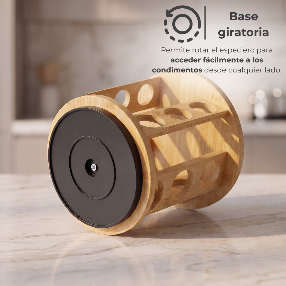 Especiero giratorio de bambú circular con 12 frascos — foto 3