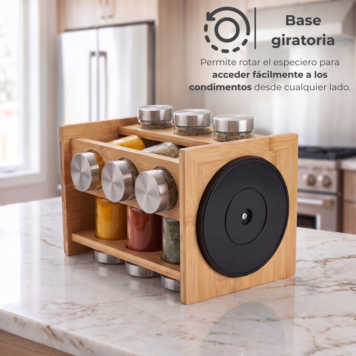 Especiero giratorio de bambú rectangular con 12 frascos — foto 3