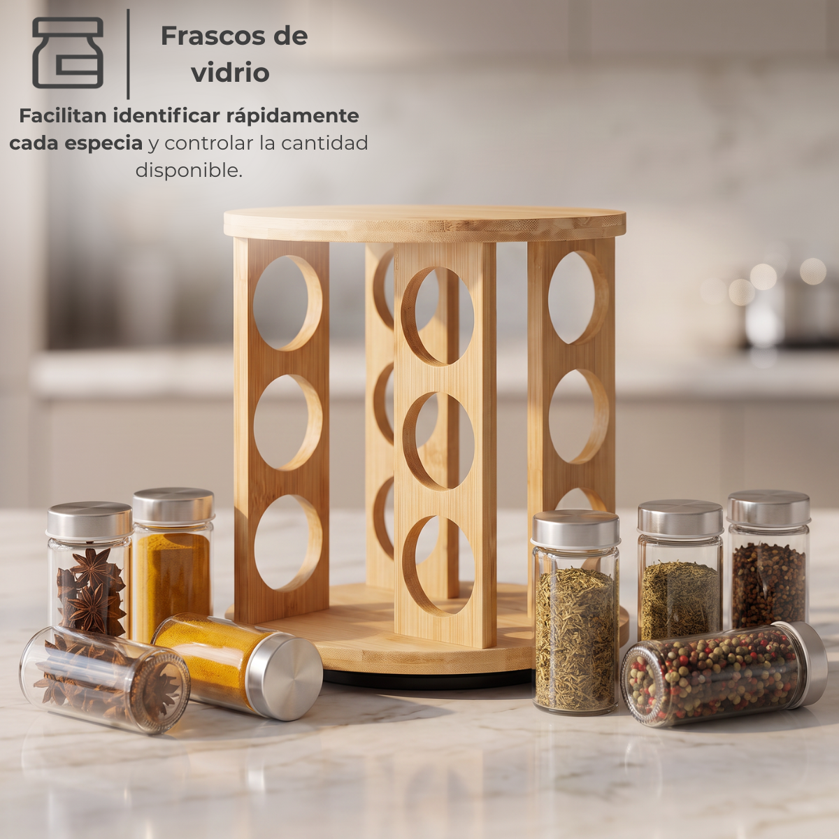 Especiero giratorio de bambú circular con 12 frascos — foto 4