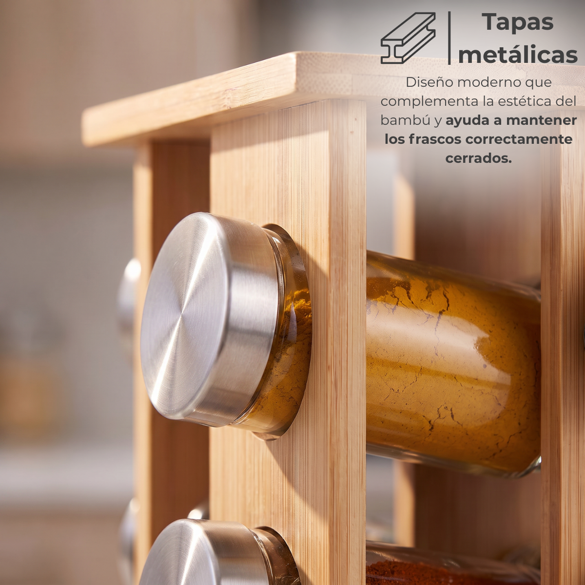 Especiero giratorio de bambú rectangular con 12 frascos — foto 5