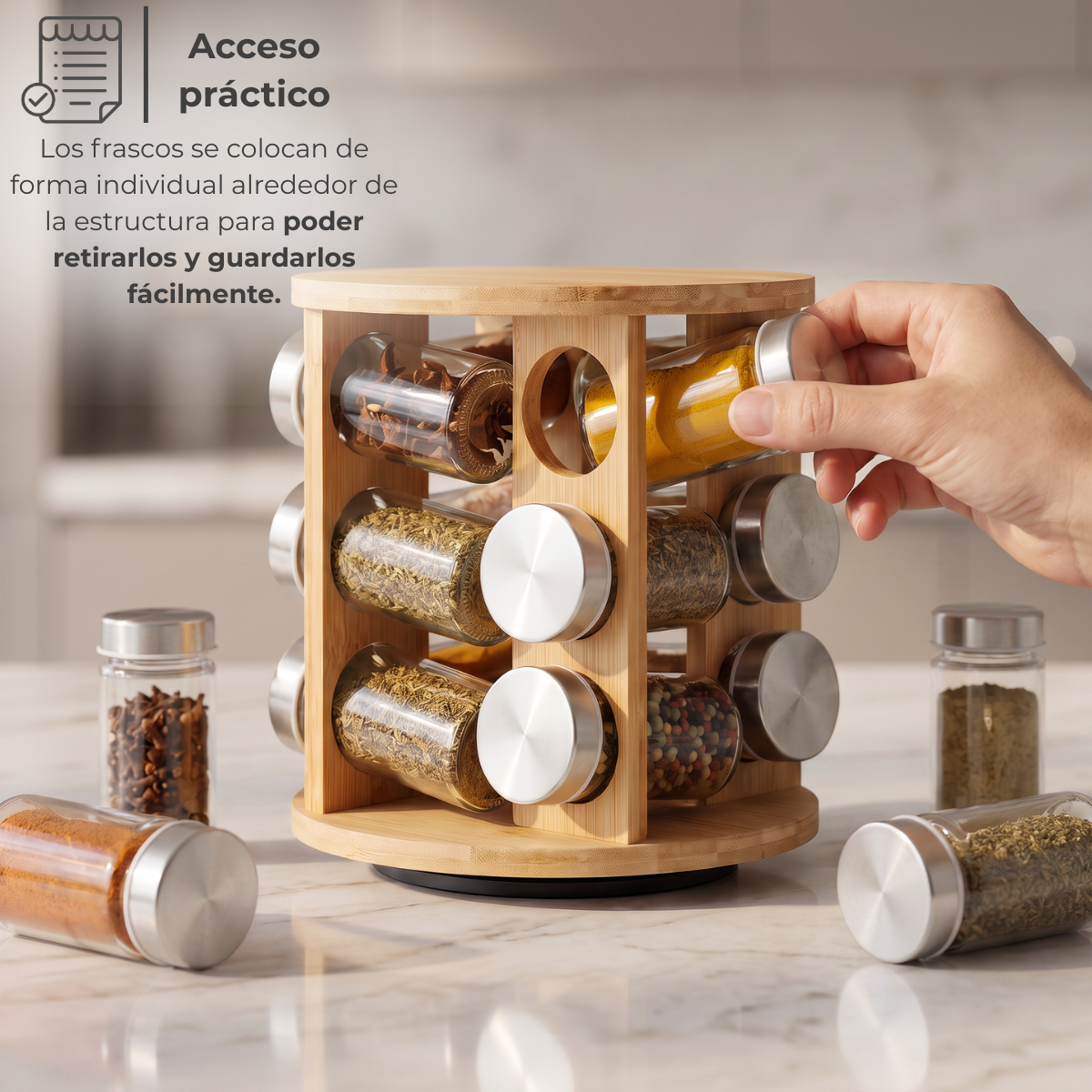 Especiero giratorio de bambú circular con 12 frascos — foto 6