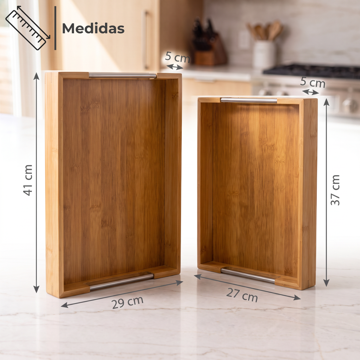 Set x2 Bandejas de Bambú con Asas Metálicas — foto 6